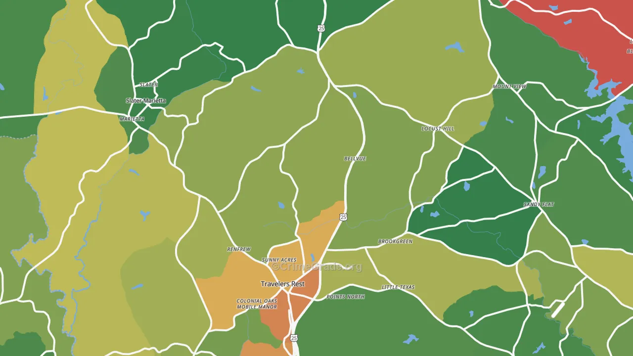Travelers Rest, SC Map of Assault Rates