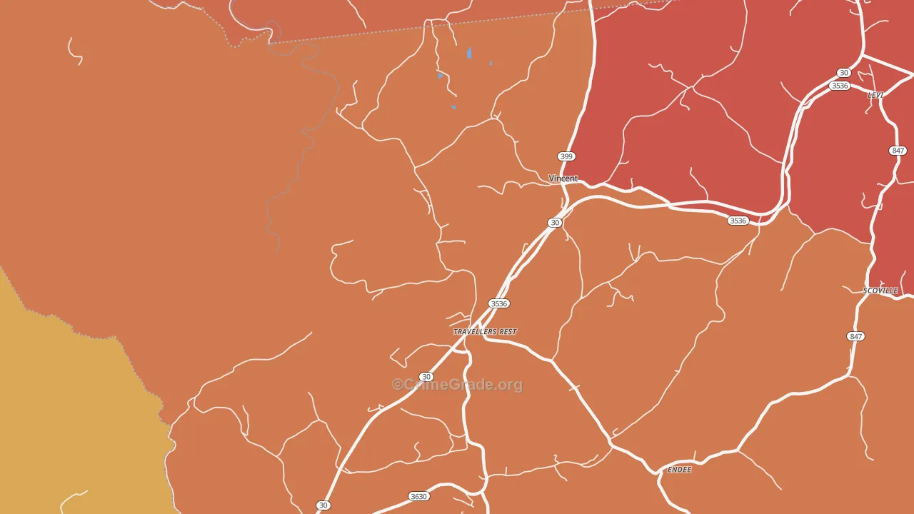 Travellers Rest, KY Map of Assault Rates