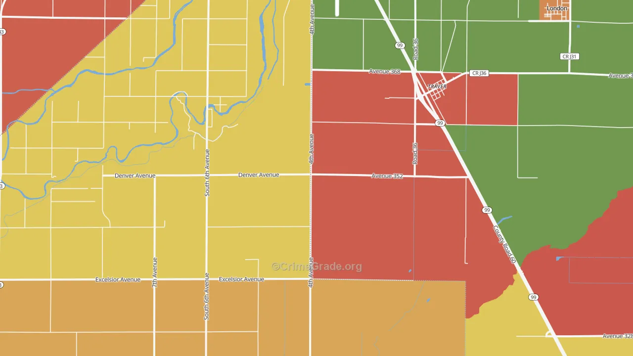 Traver, CA Map of Assault Rates