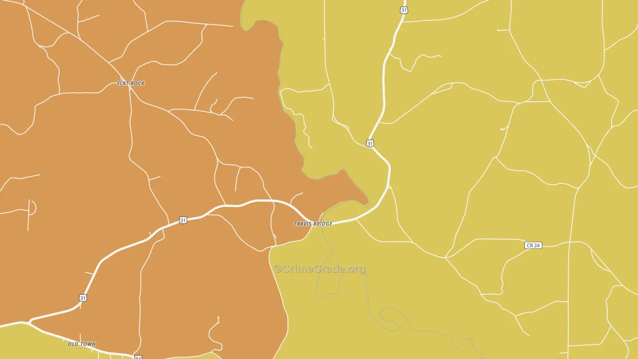 Travis Bridge, AL Map of Assault Rates