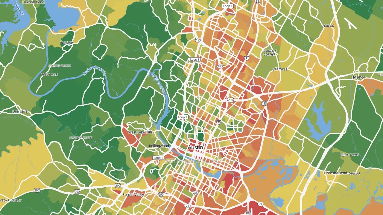 Travis County, TX Map of Assault Rates