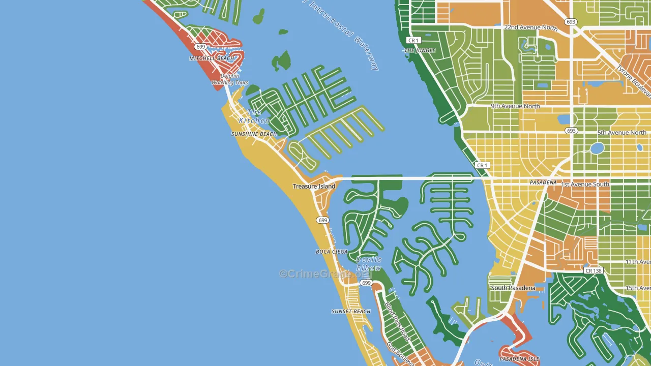 Treasure Island, FL Map of Assault Rates