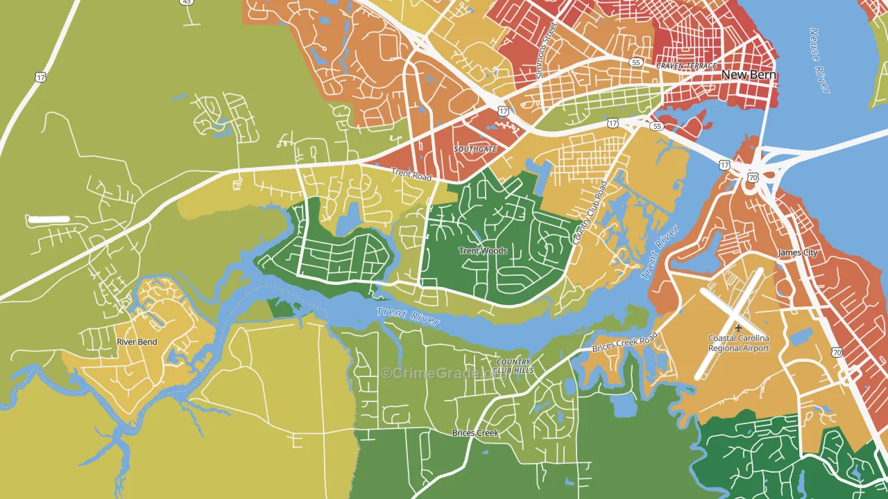 Trent Woods, NC Map of Assault Rates