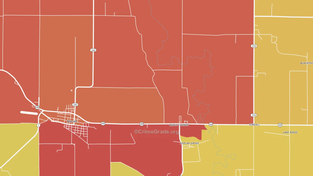 Trenton, AR Map of Assault Rates
