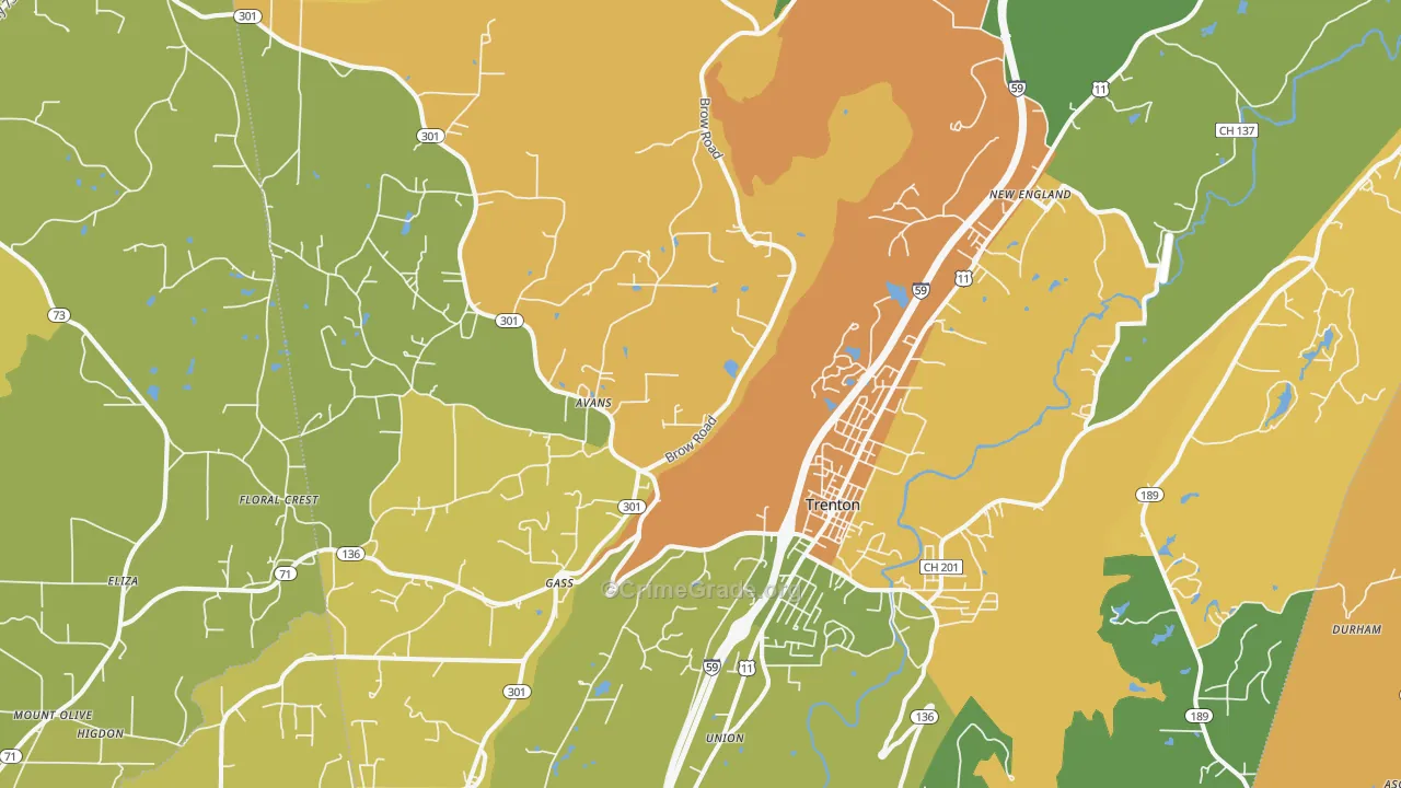 Trenton, GA Map of Assault Rates