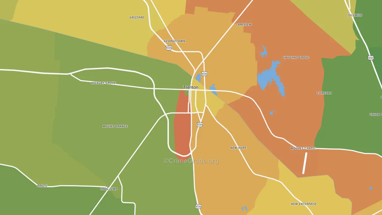 Trenton, TN Map of Assault Rates