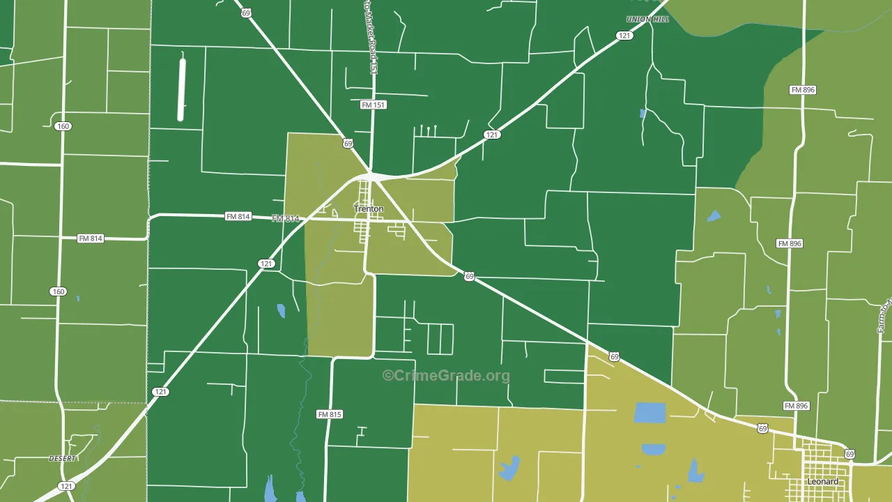 Trenton, TX Map of Assault Rates