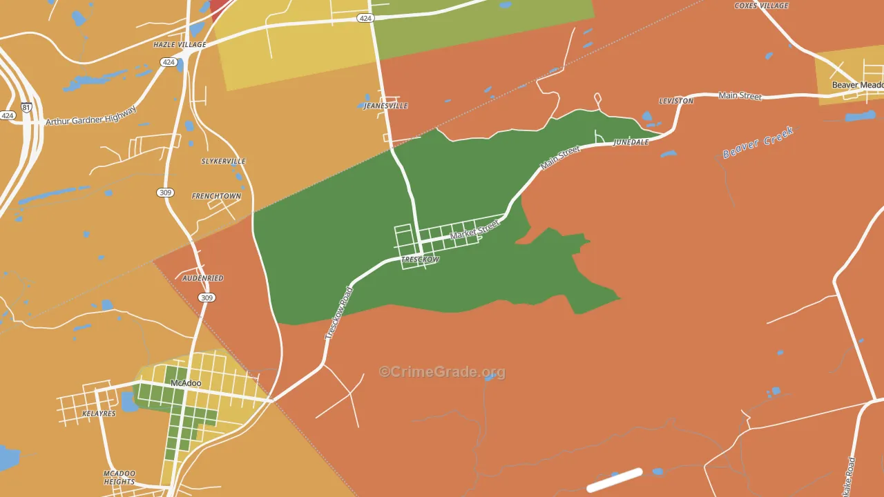 Tresckow, PA Map of Assault Rates