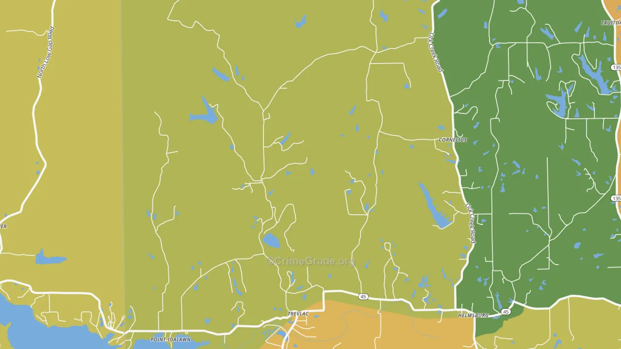 Trevlac, IN Map of Assault Rates