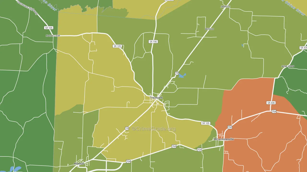 Trezevant, TN Map of Assault Rates