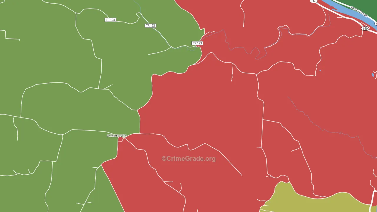 Triadelphia, OH Map of Assault Rates