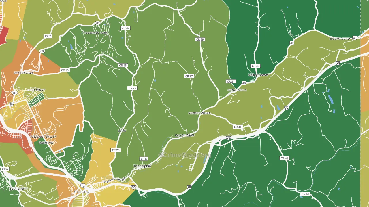 Triadelphia, WV Map of Assault Rates