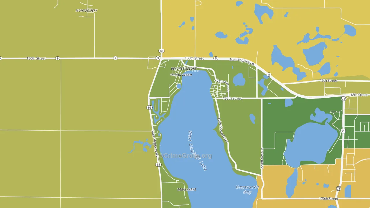 Triboji Beach, IA Map of Assault Rates