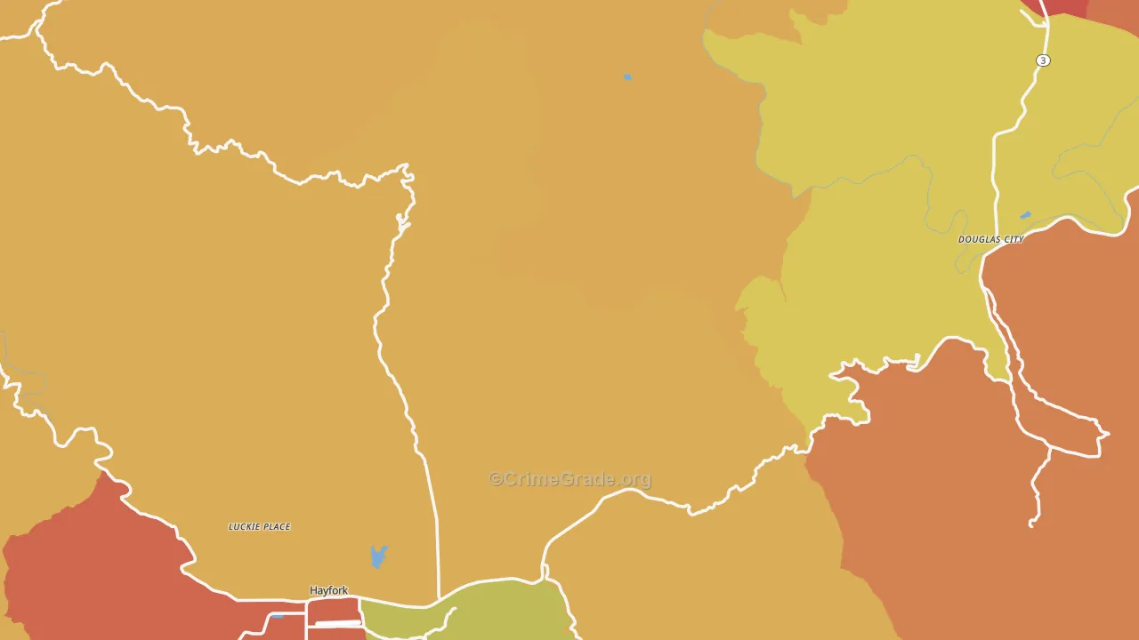 Trinity County, CA Map of Assault Rates