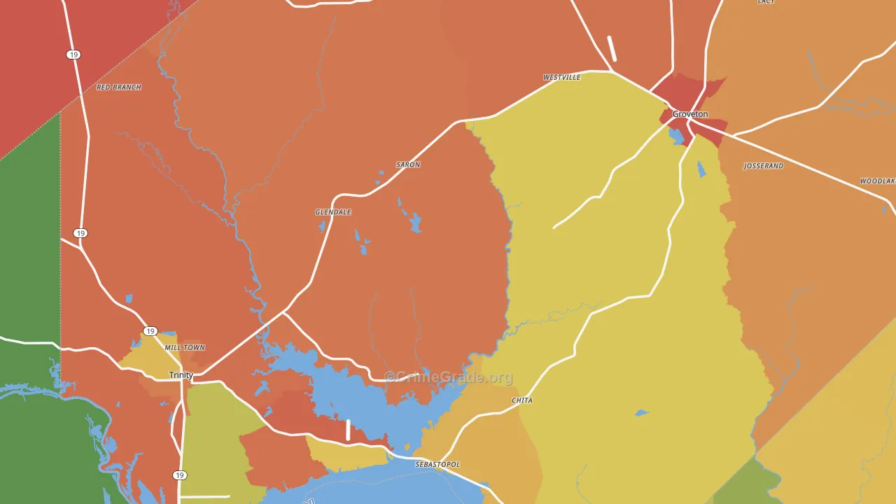 Trinity County, TX Map of Assault Rates