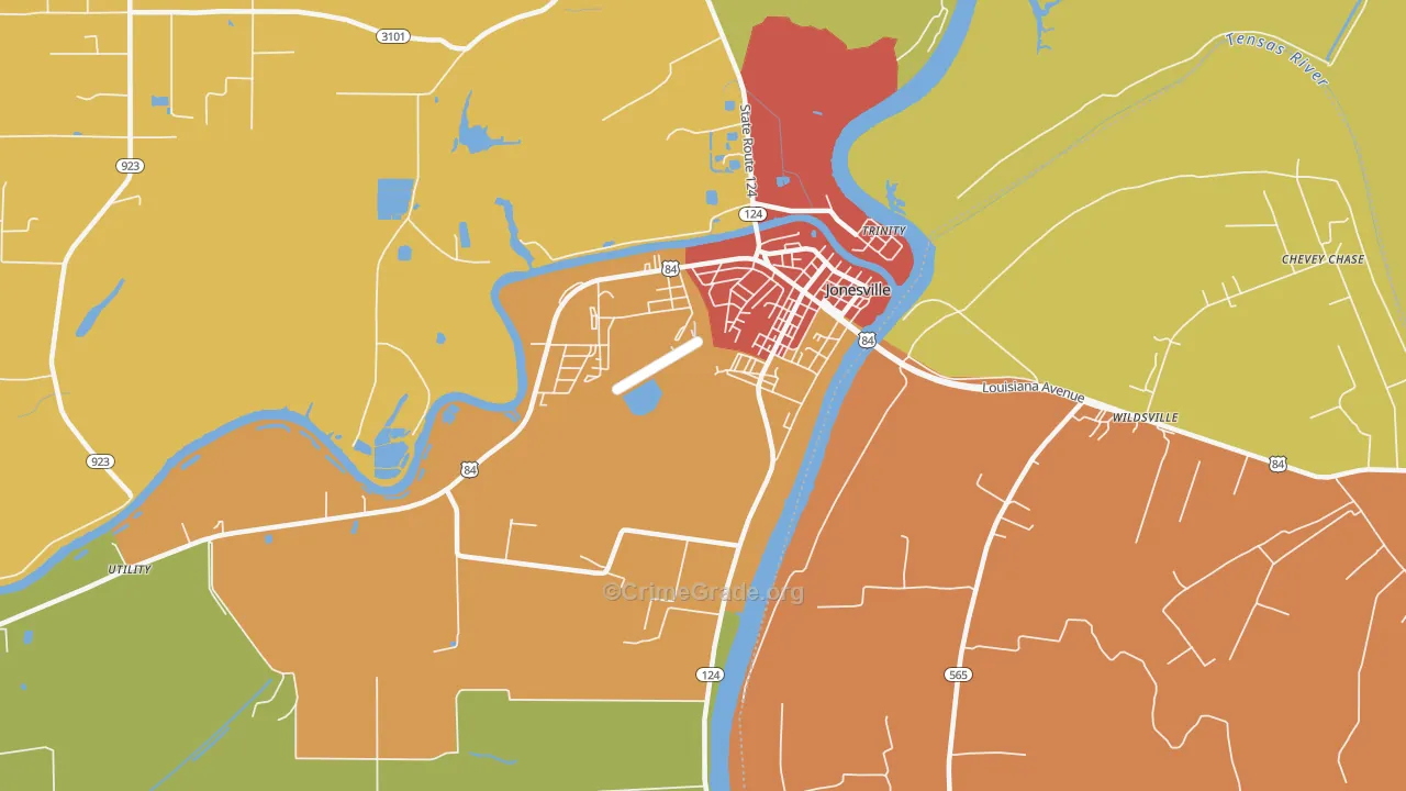 Trinity, LA Map of Assault Rates