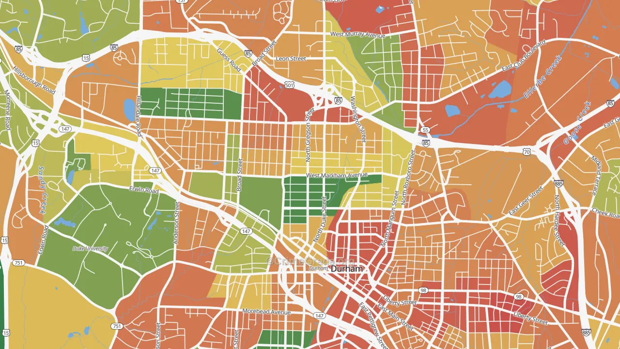 Trinity Park, Durham, NC Map of Assault Rates