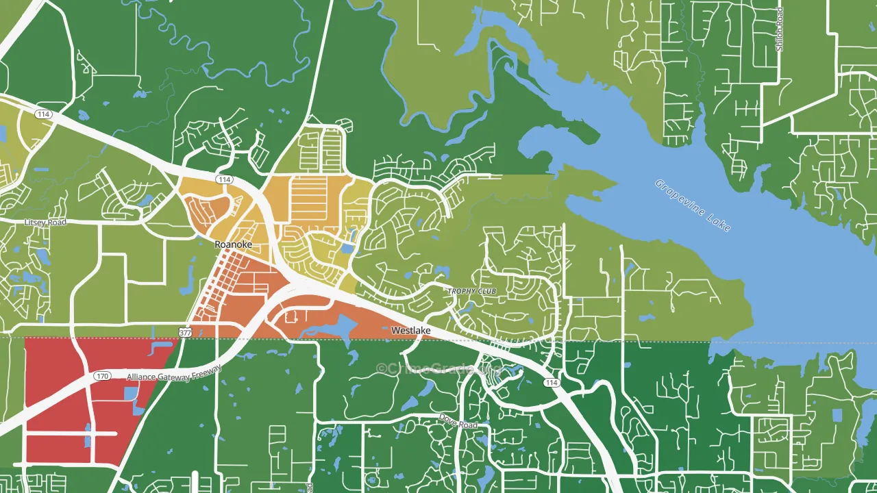 Trophy Club, TX Map of Assault Rates