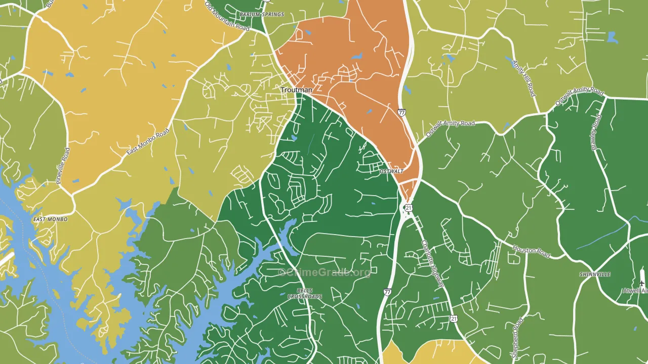 Troutman, NC Map of Assault Rates