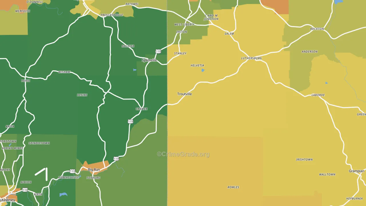 Troutville, PA Map of Assault Rates