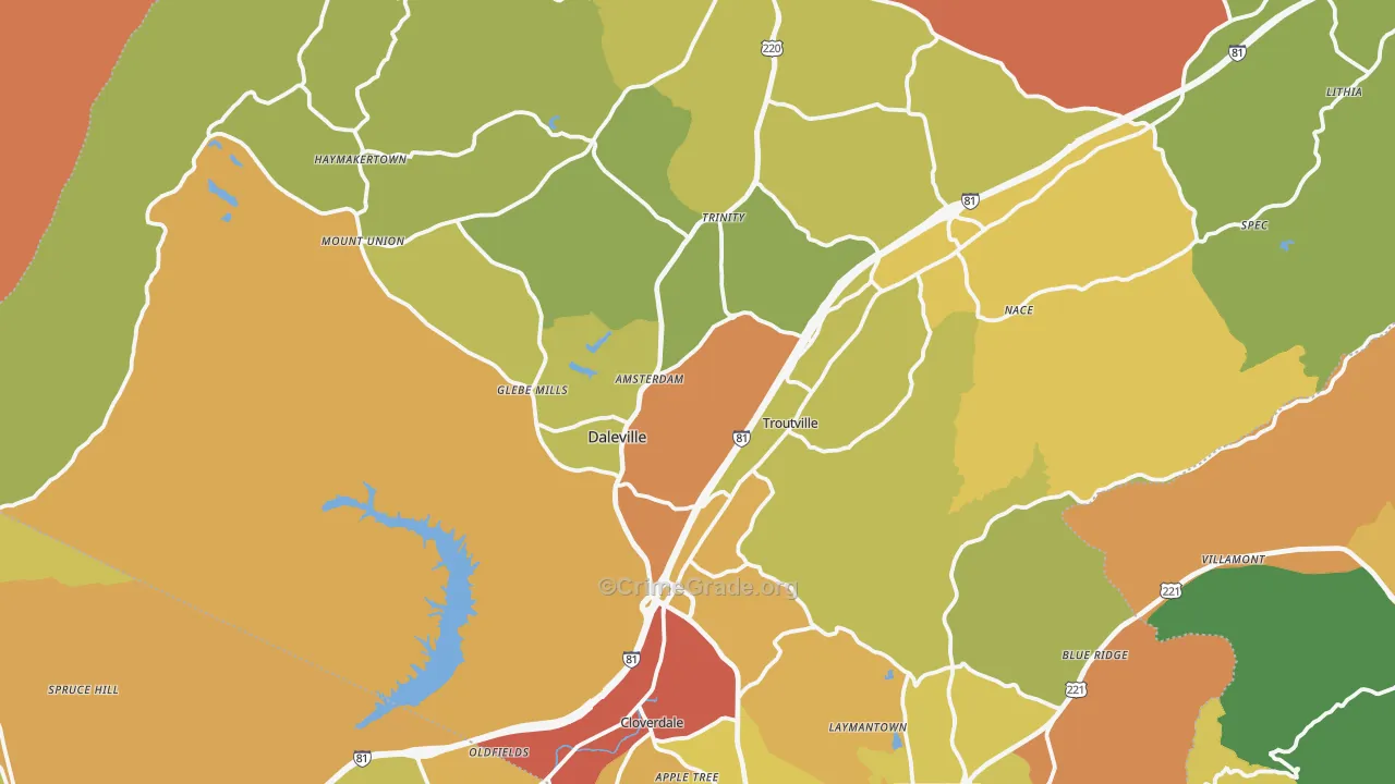 Troutville, VA Map of Assault Rates