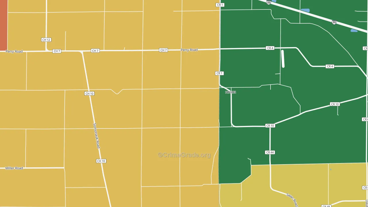Troxel, IL Map of Assault Rates