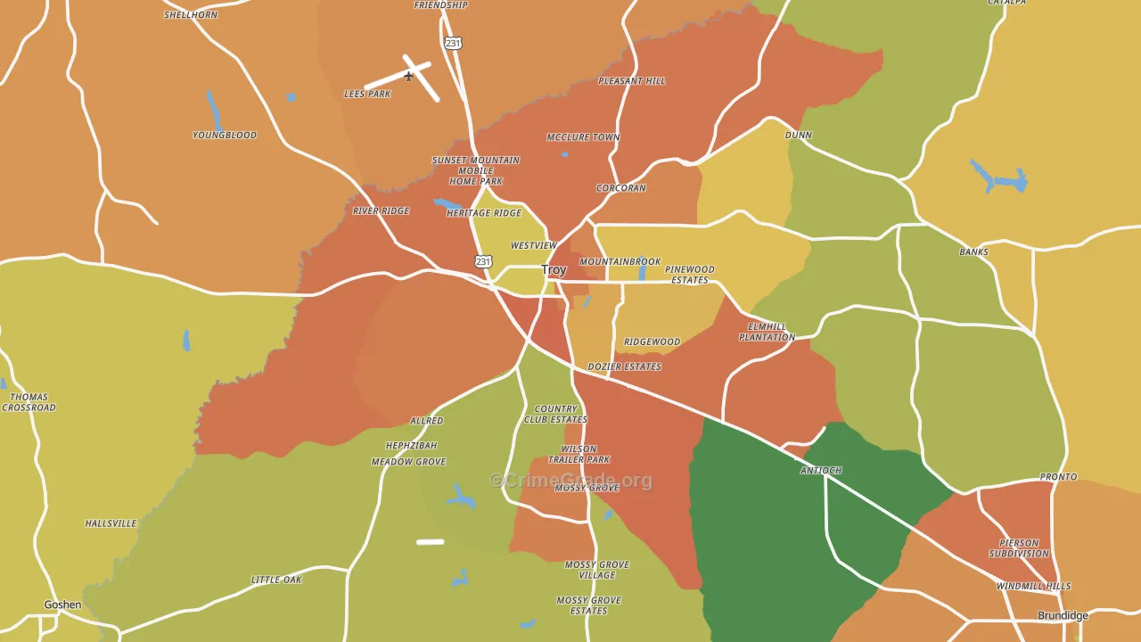 Troy, AL Map of Assault Rates