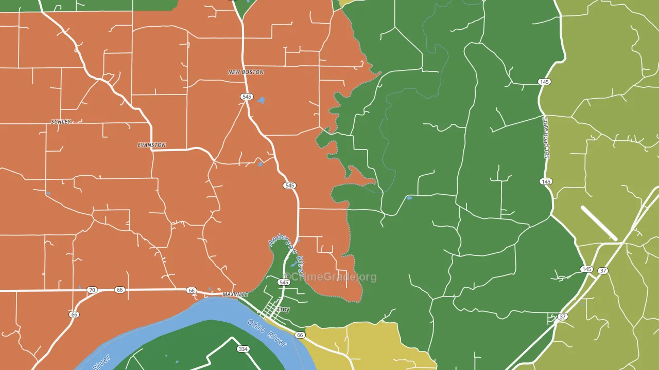 Troy, IN Map of Assault Rates