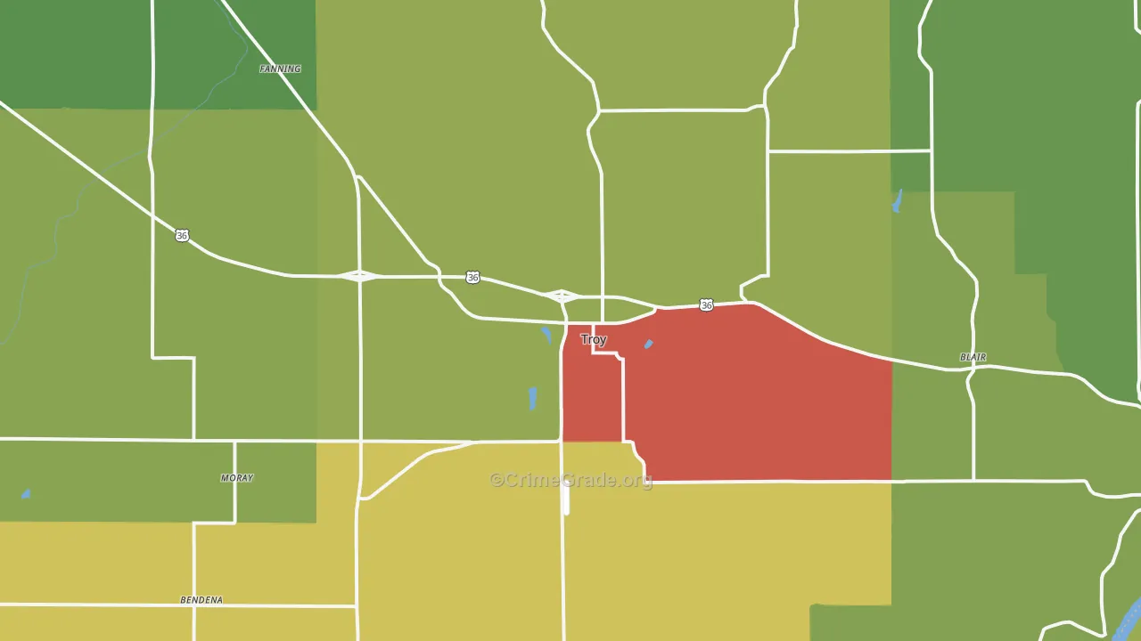 Troy, KS Map of Assault Rates