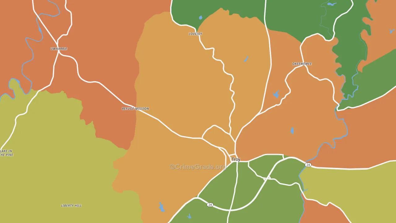 Troy, NC Map of Assault Rates