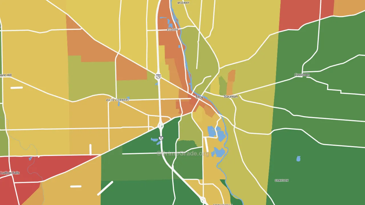 Troy, OH Map of Assault Rates