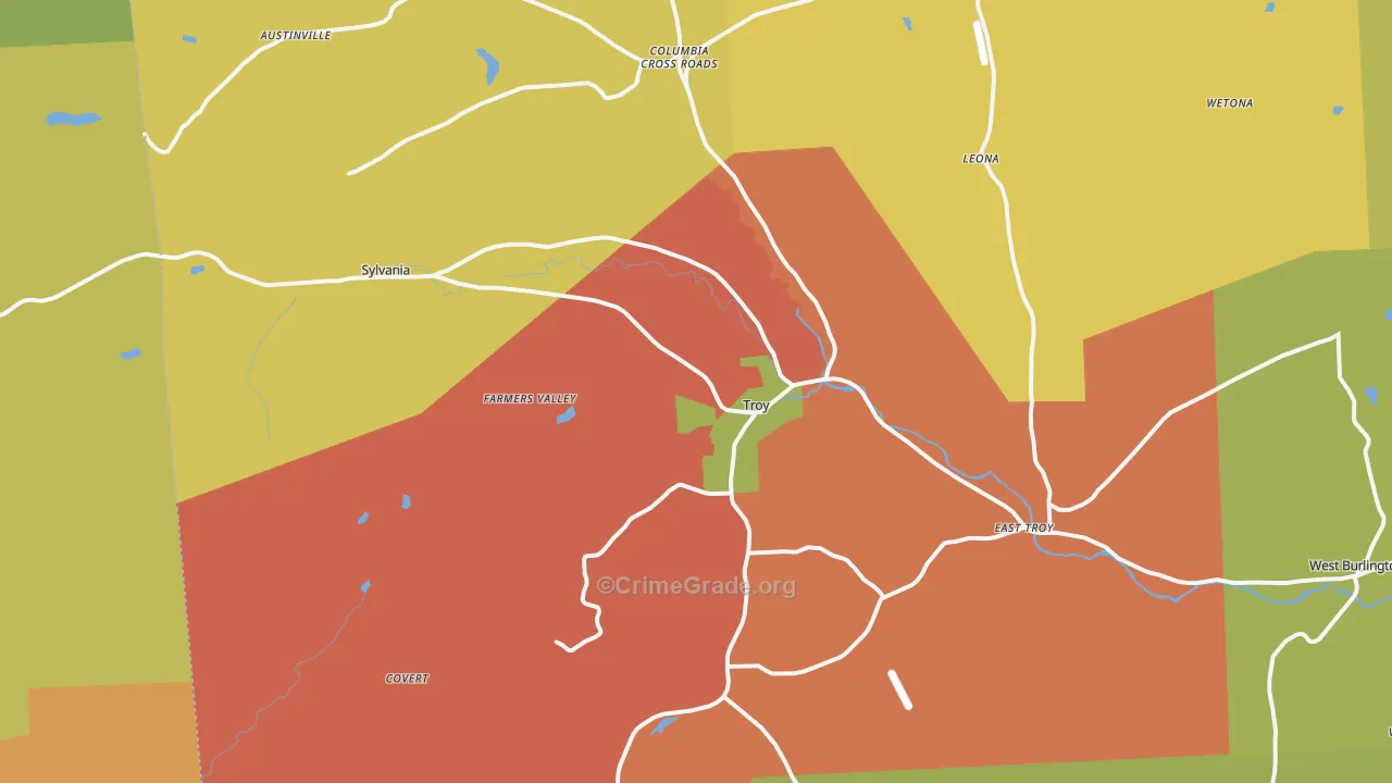 Troy, PA Map of Assault Rates