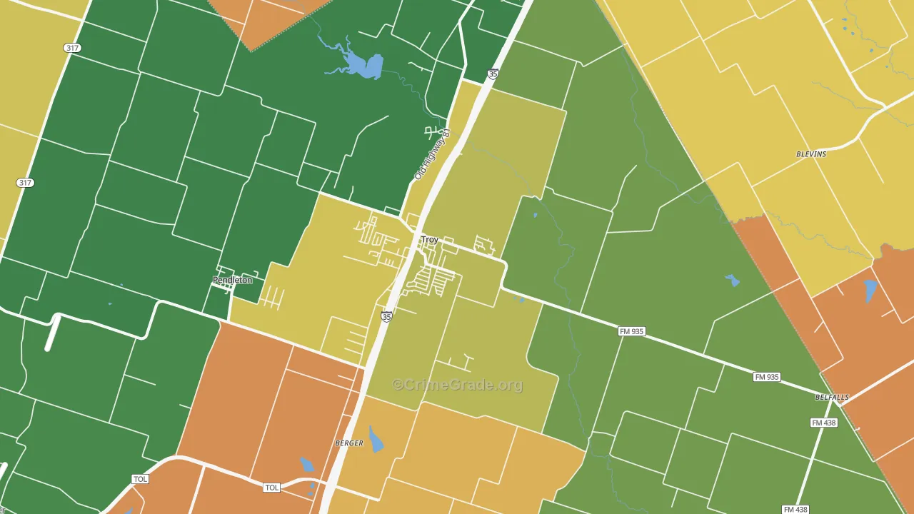 Troy, TX Map of Assault Rates