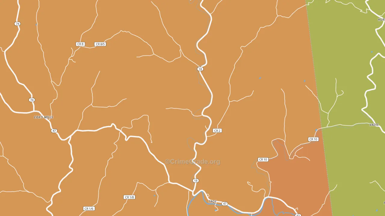 Troy, WV Map of Assault Rates