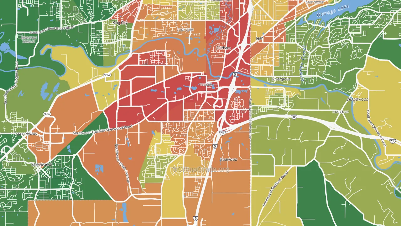 Tualatin, OR Map of Assault Rates