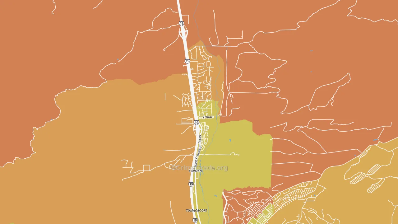 Tubac, AZ Map of Assault Rates