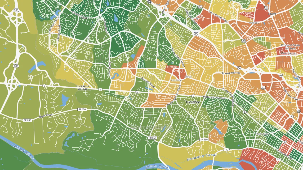 Tuckahoe, VA Map of Assault Rates
