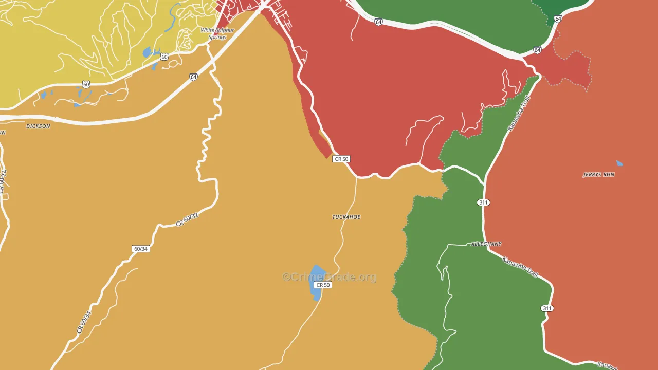 Tuckahoe, WV Map of Assault Rates