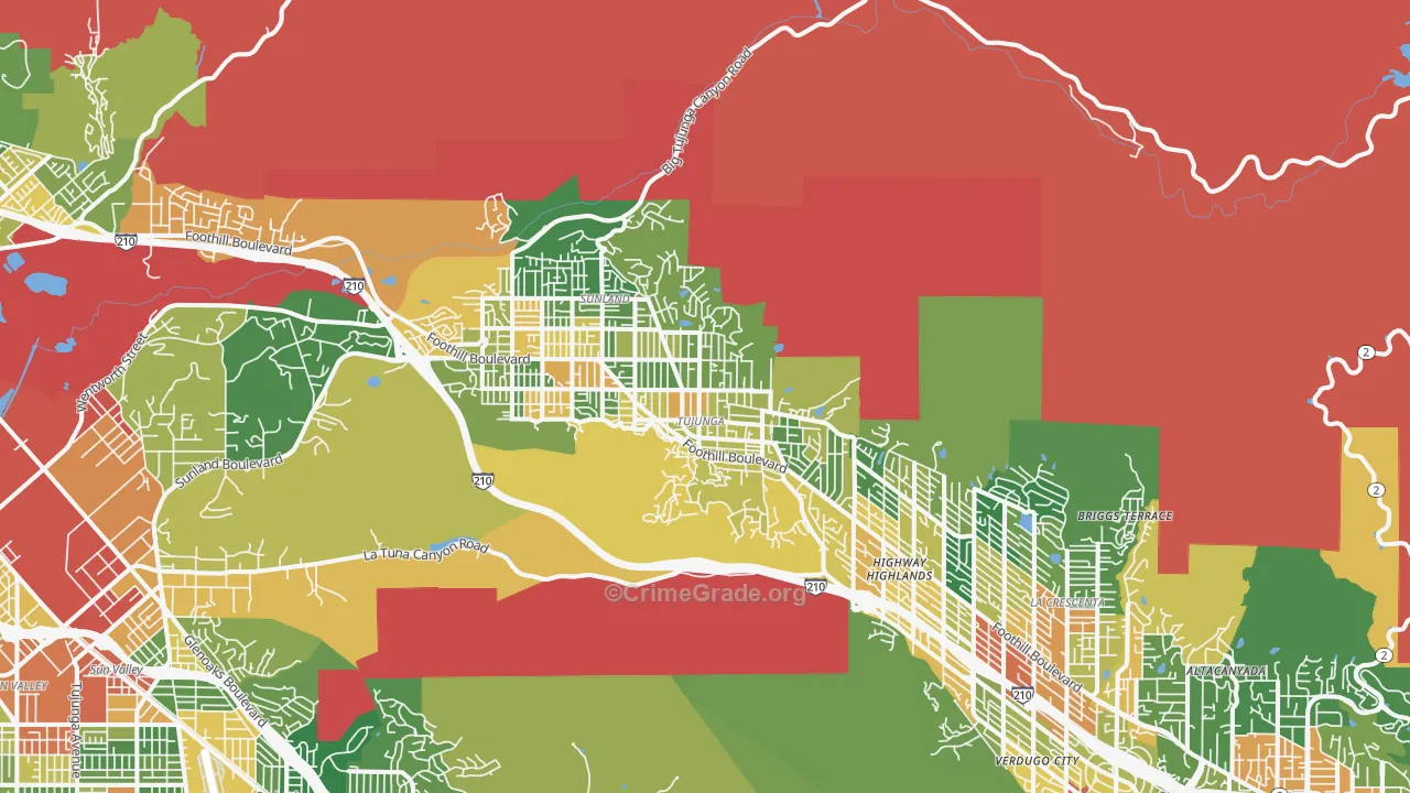 Tujunga, CA Map of Assault Rates