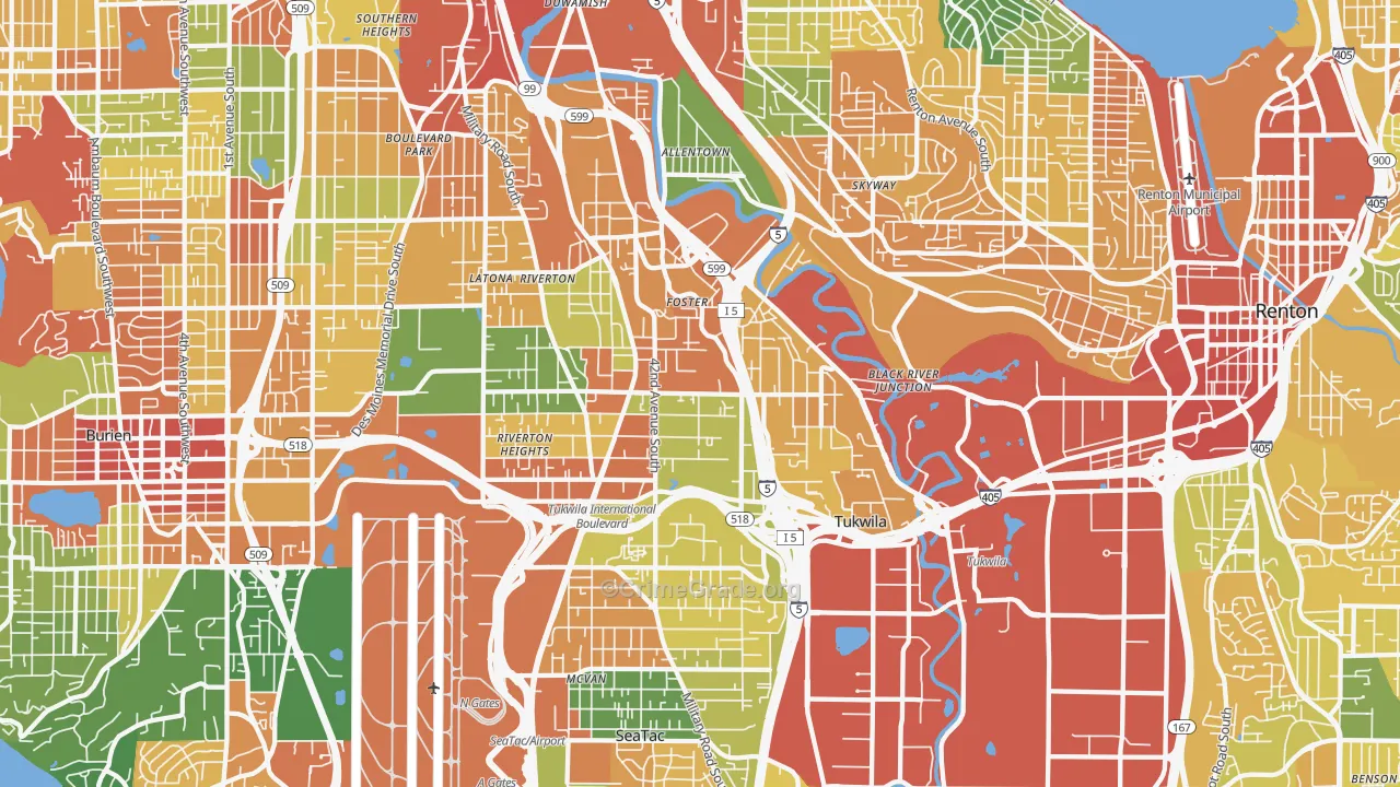 Tukwila, WA Map of Assault Rates