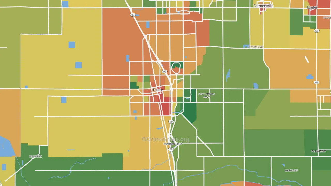 Tulare, CA Map of Assault Rates