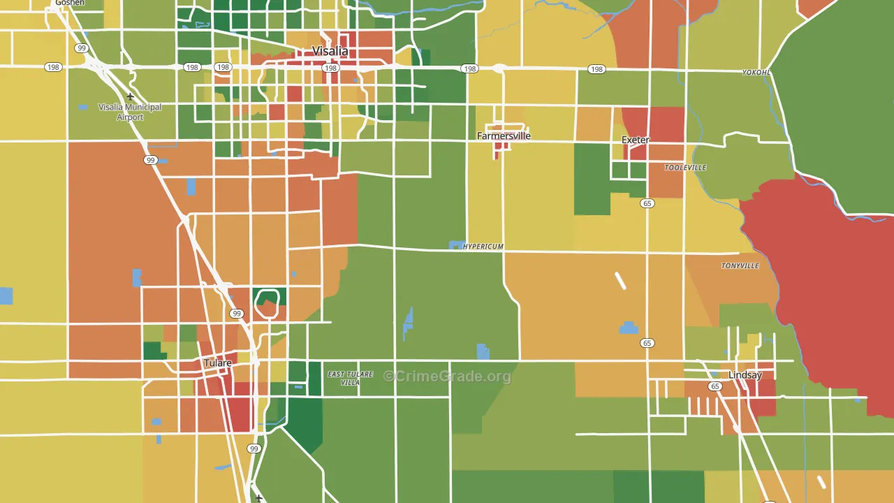 Tulare County, CA Map of Assault Rates