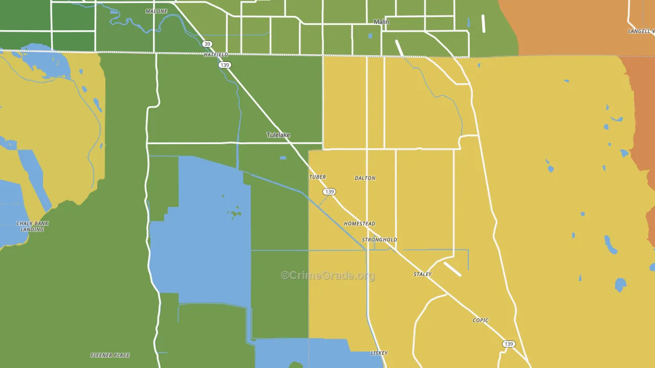 Tulelake, CA Map of Assault Rates