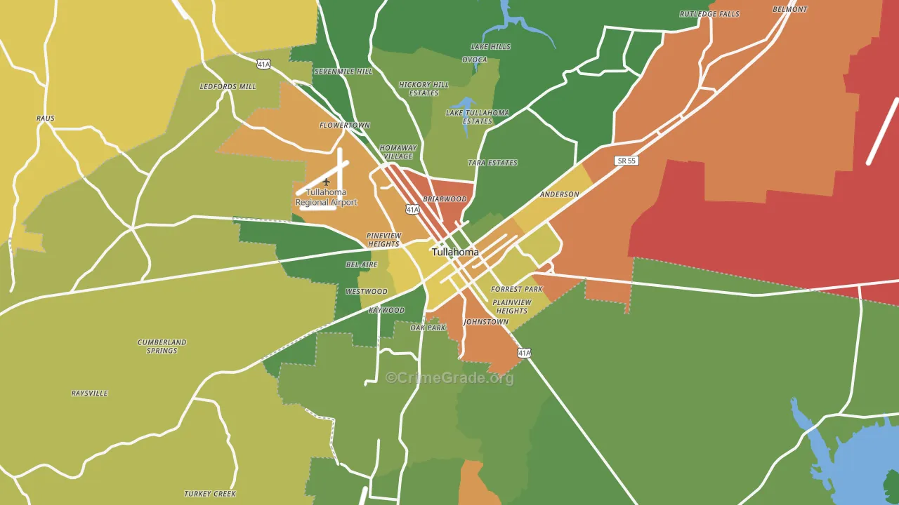Tullahoma, TN Map of Assault Rates