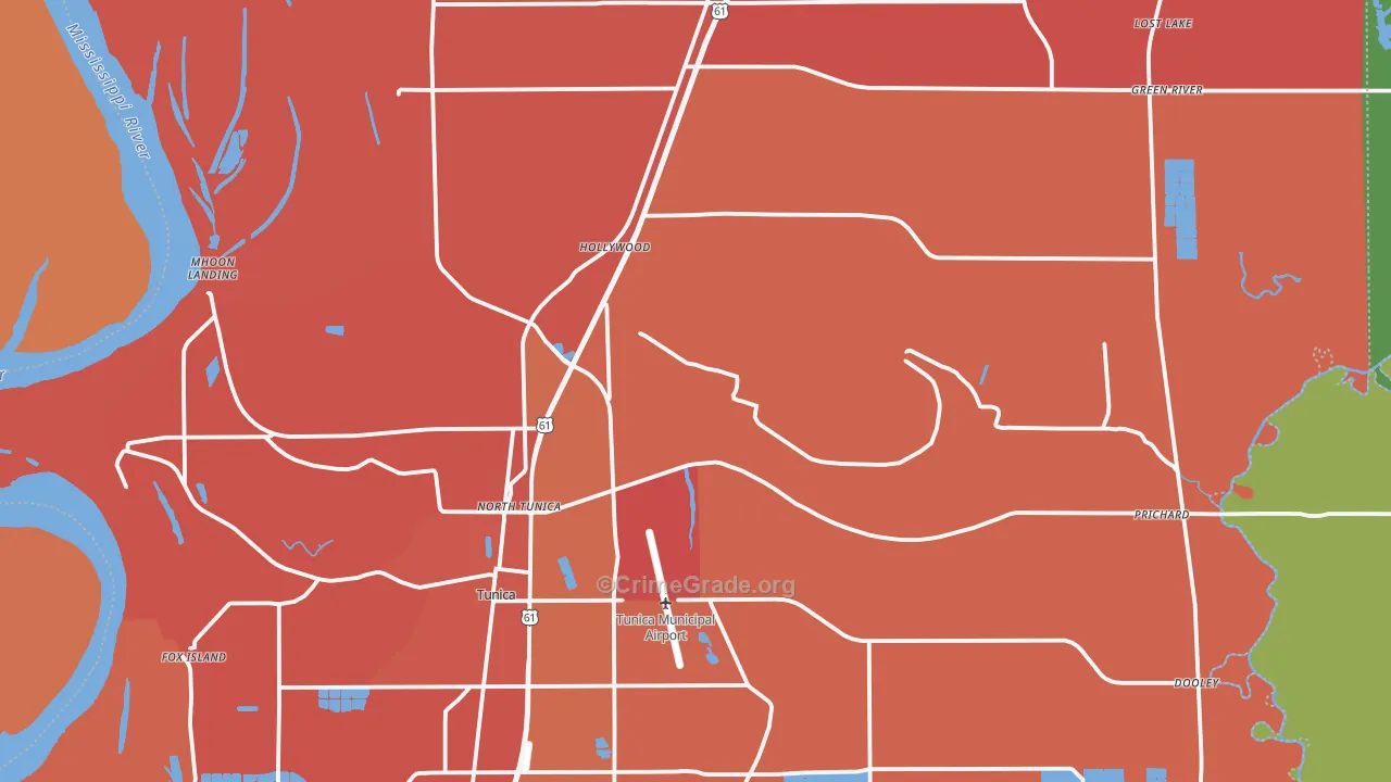 Tunica County, MS Map of Assault Rates