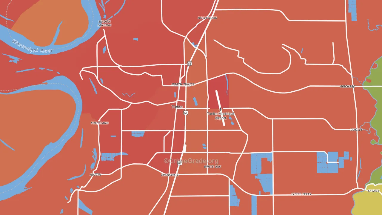 Tunica, MS Map of Assault Rates