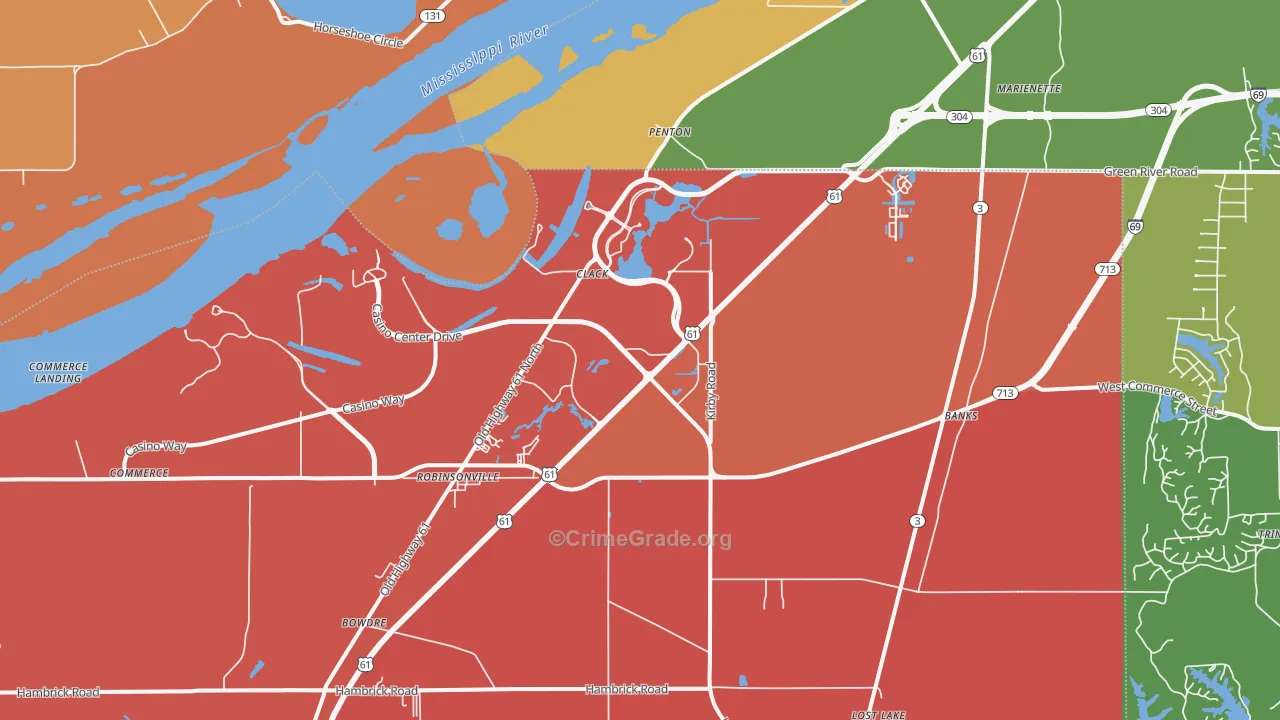 Tunica Resorts, MS Map of Assault Rates