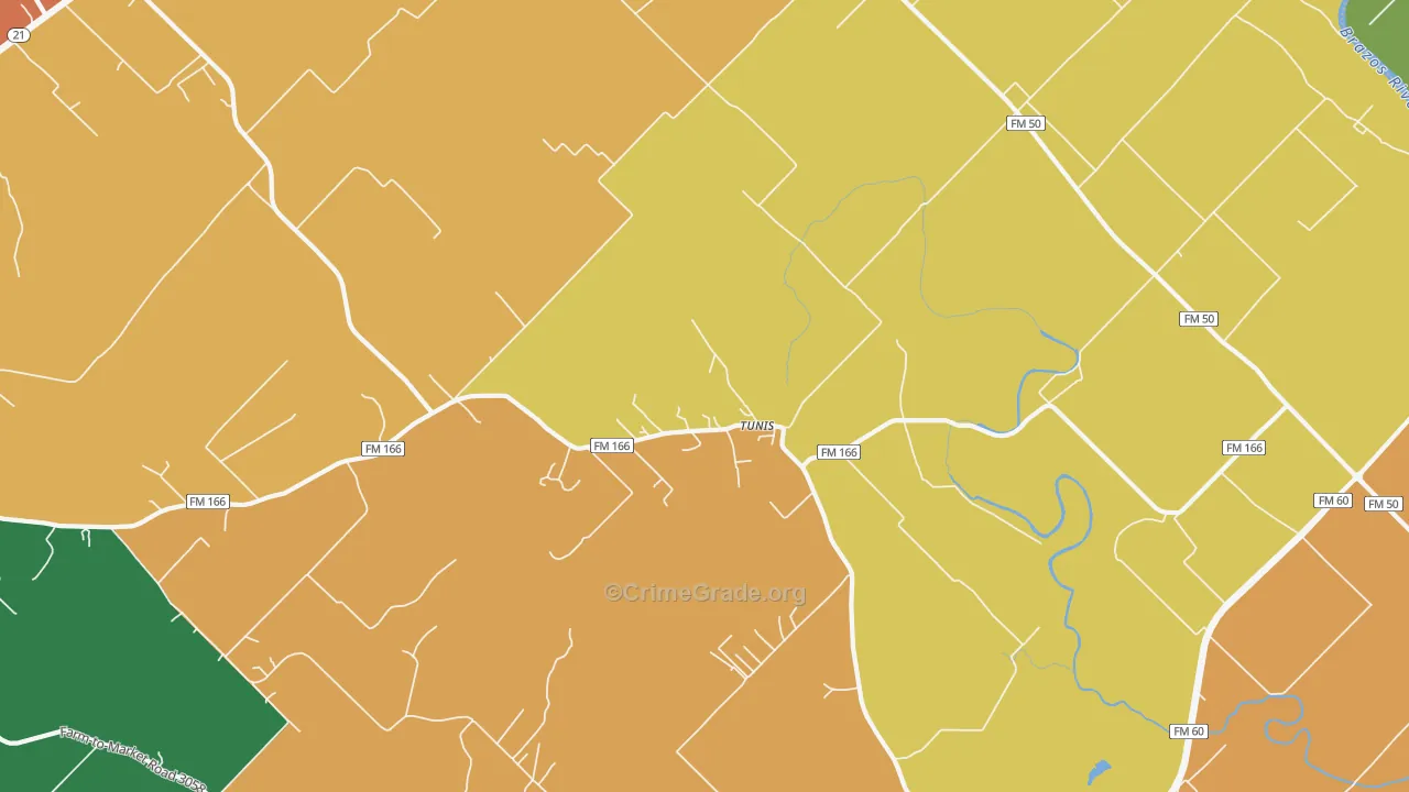 Tunis, TX Map of Assault Rates