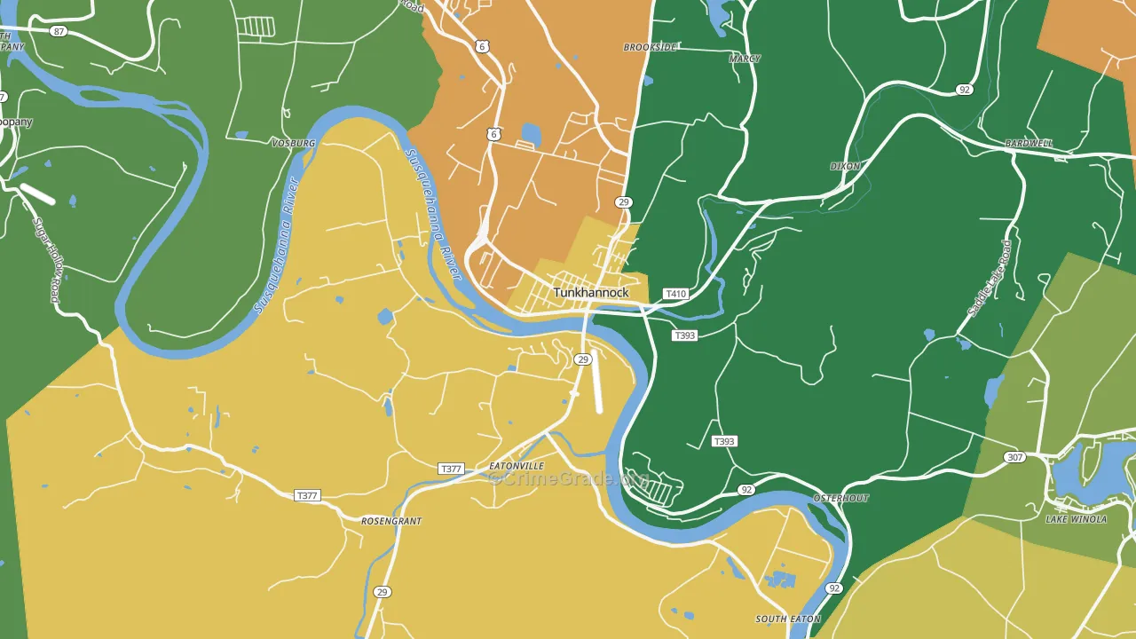 Tunkhannock, PA Map of Assault Rates