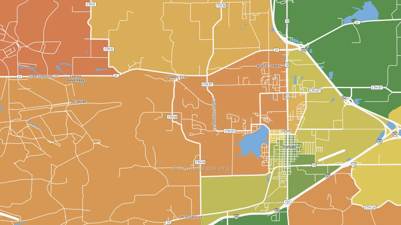 Tunnel City, WI Map of Assault Rates